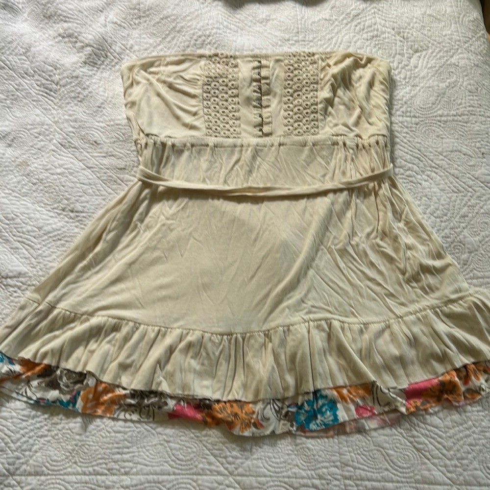 Decree Strapless Ruffle Eyelet Top